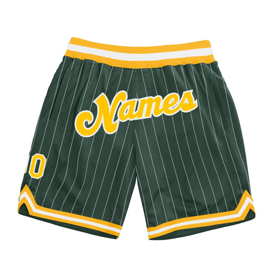 Custom Hunter Green White Pinstripe Gold-White Authentic Basketball Shorts - Main View