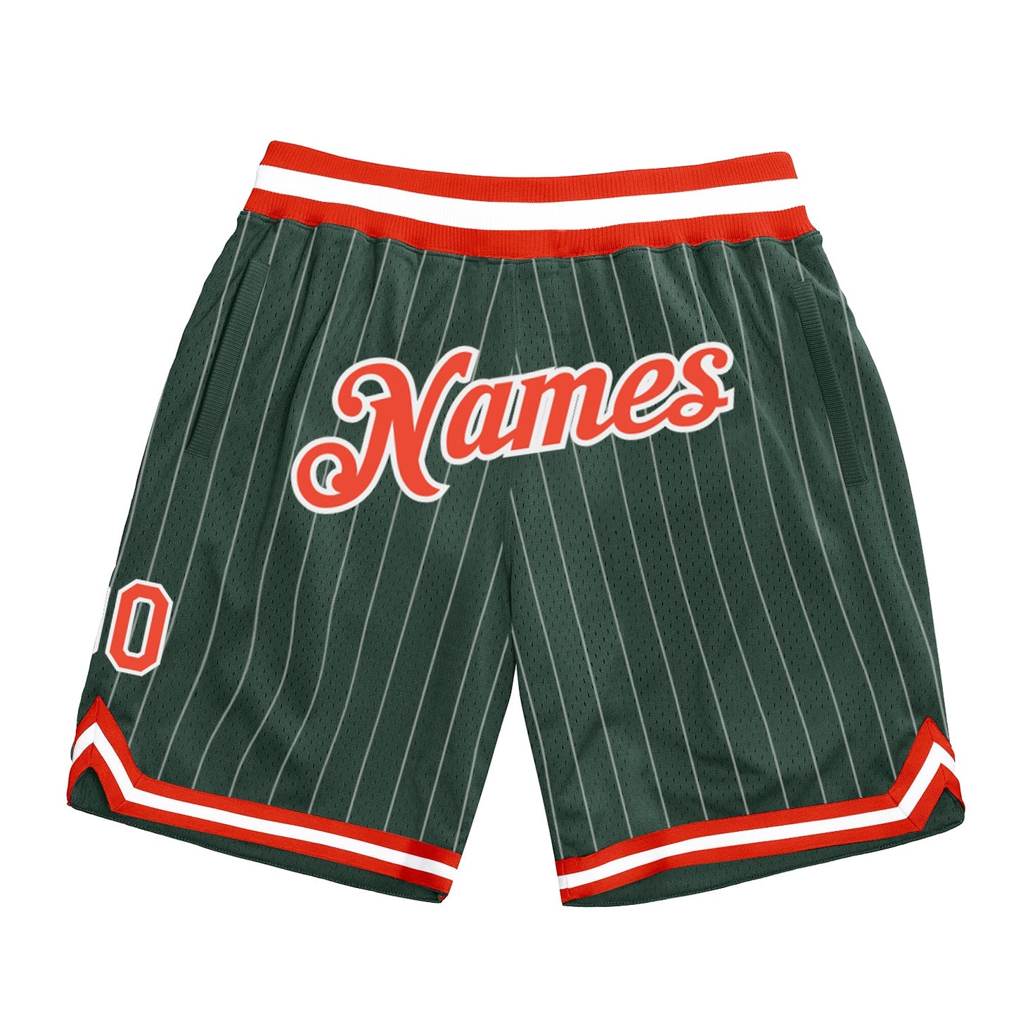 Custom Hunter Green White Pinstripe Orange-White Authentic Basketball Shorts - Main View