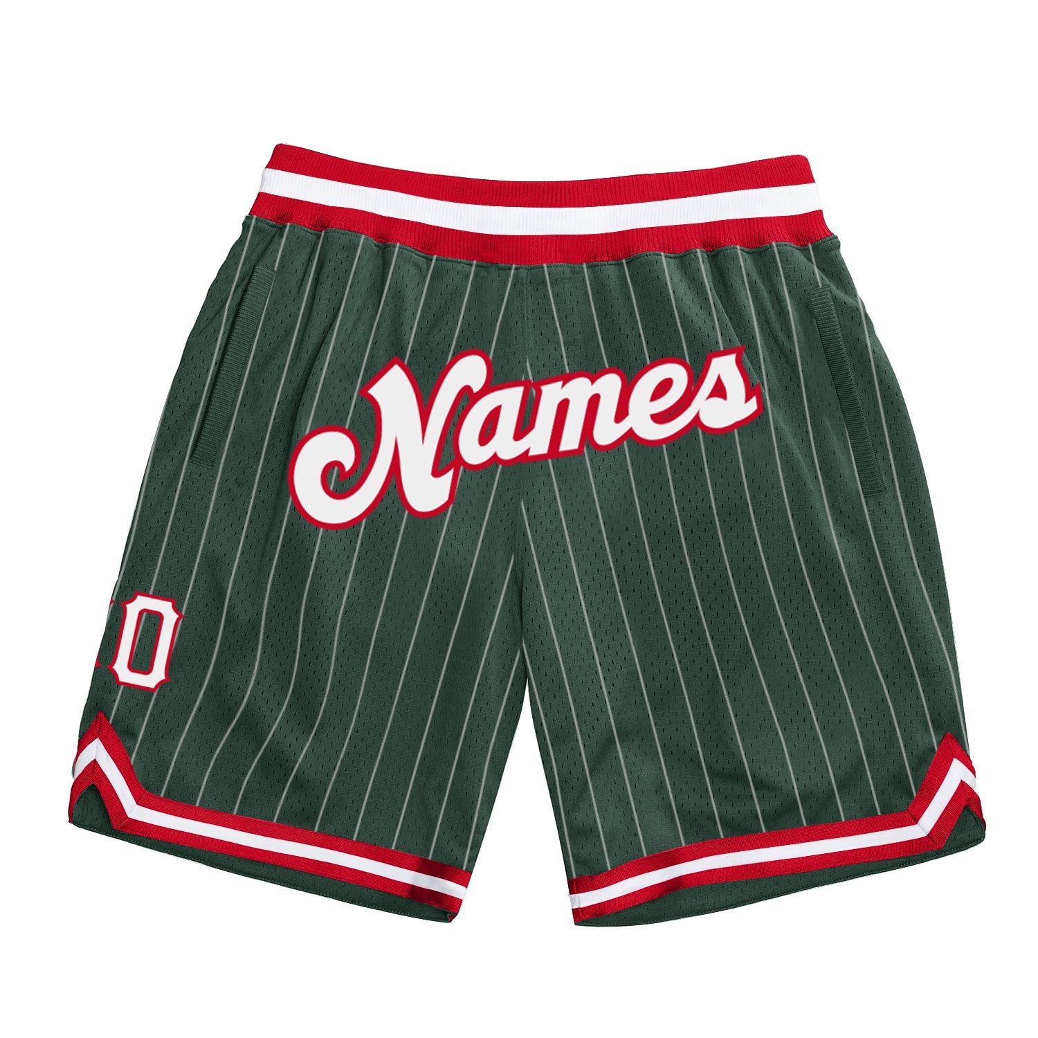 Custom Hunter Green White Pinstripe White-Red Authentic Basketball Shorts - Main View