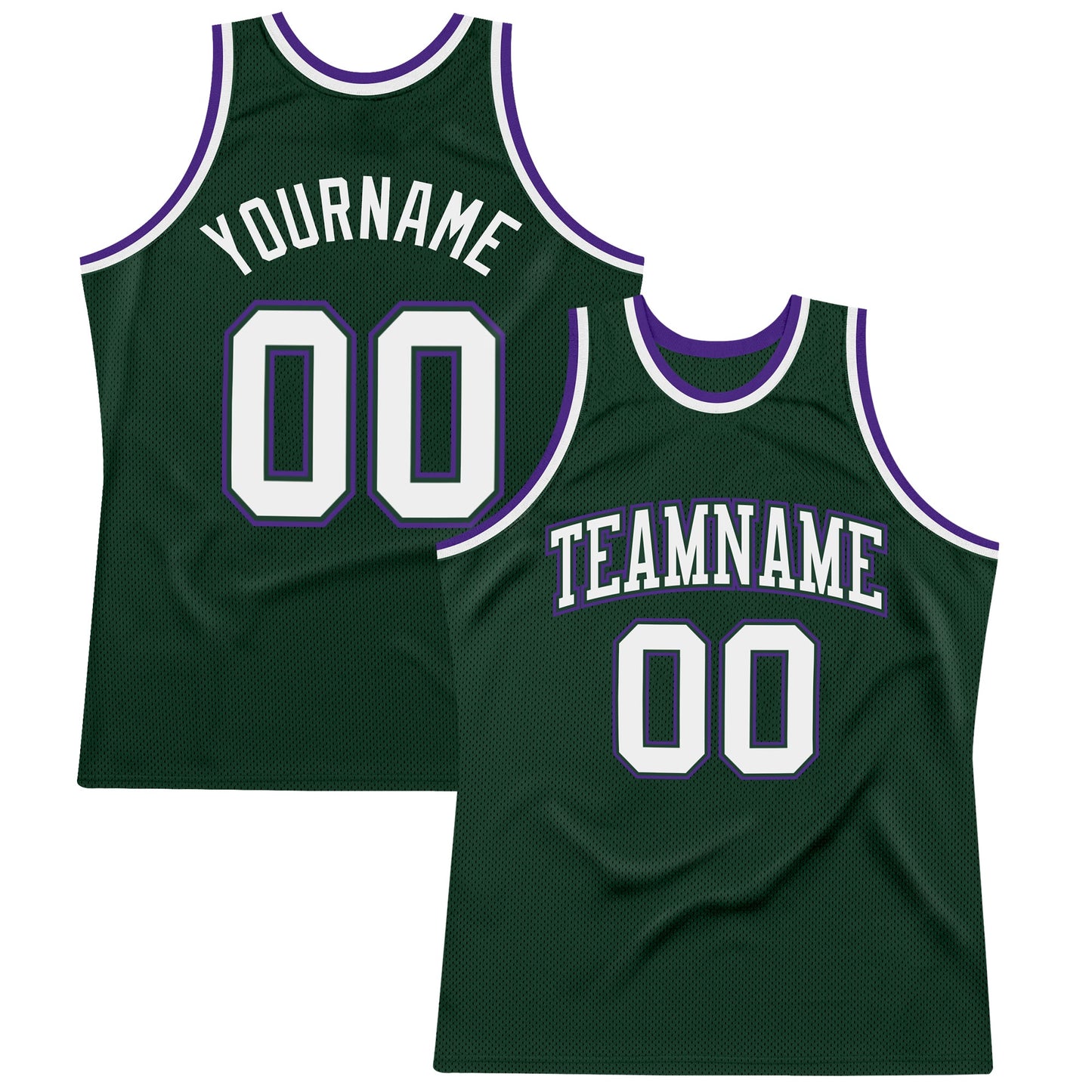 Custom Hunter Green White-Purple Authentic Throwback Basketball Jersey - Main View