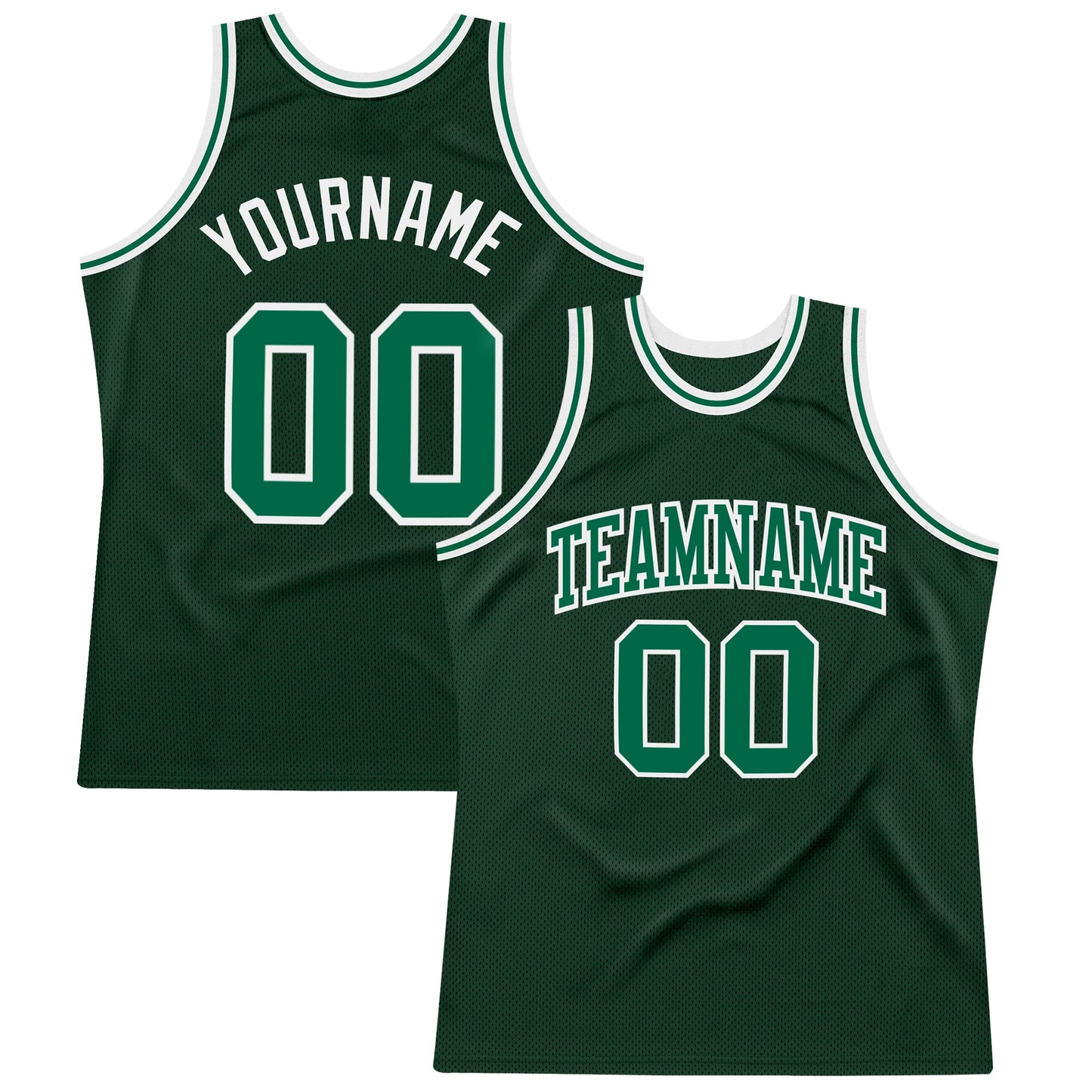 Custom Hunter Green Kelly Green-White Authentic Throwback Basketball Jersey - Main View
