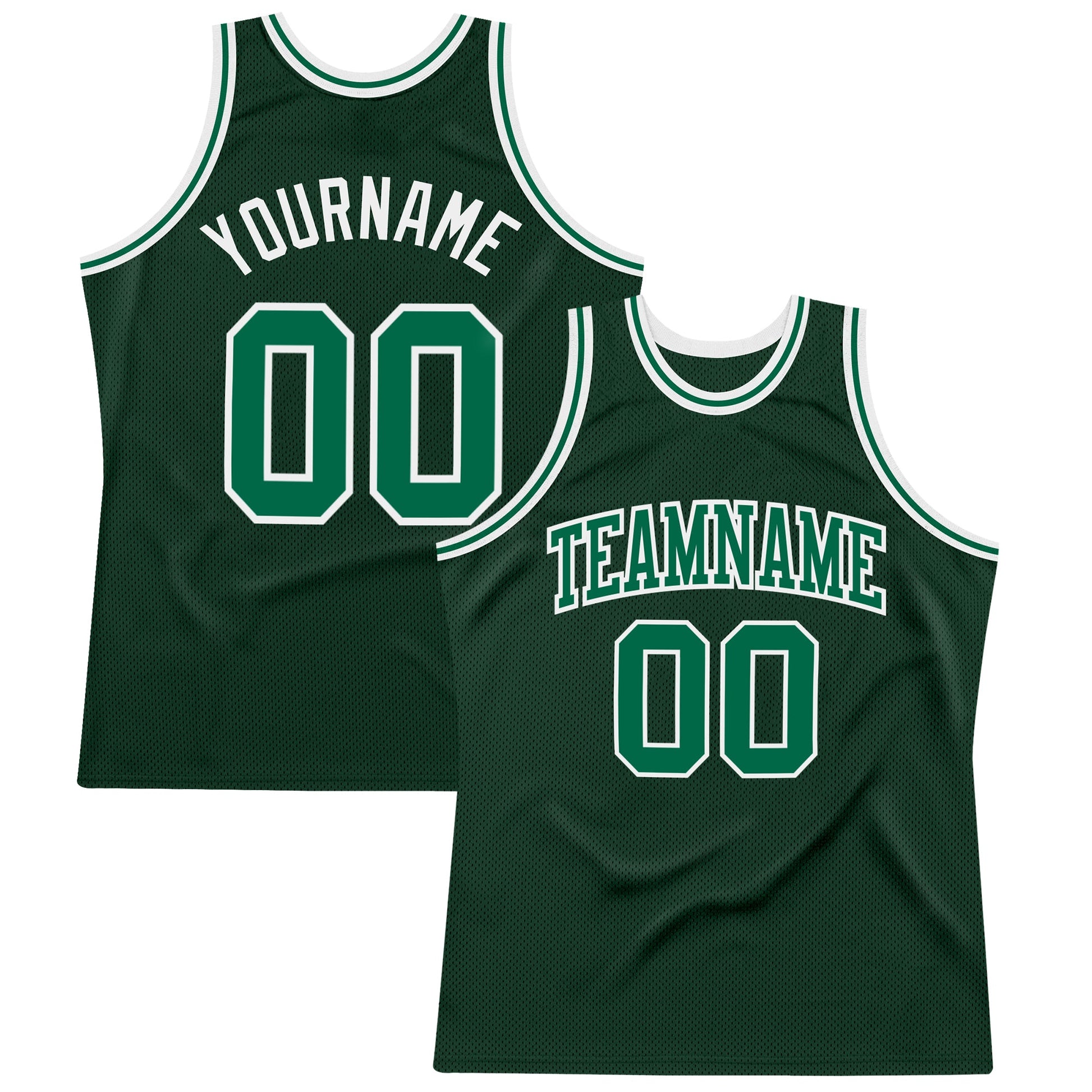 Custom Hunter Green Kelly Green-White Authentic Throwback Basketball Jersey - Main View