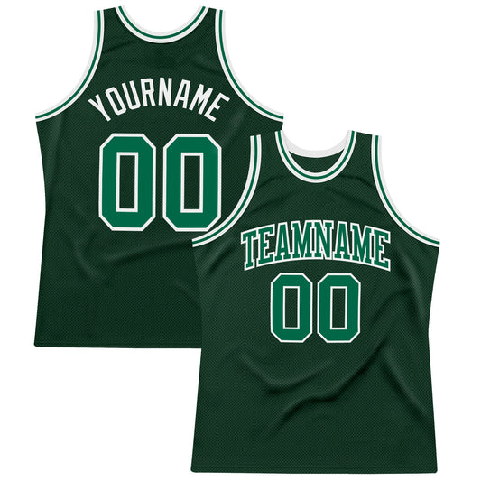 Custom Hunter Green Kelly Green-White Authentic Throwback Basketball Jersey - Main View