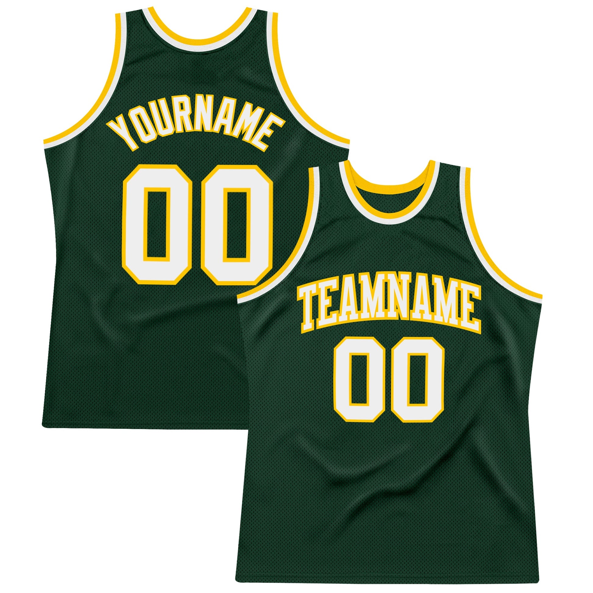 Custom Hunter Green White-Gold Authentic Throwback Basketball Jersey - Main View