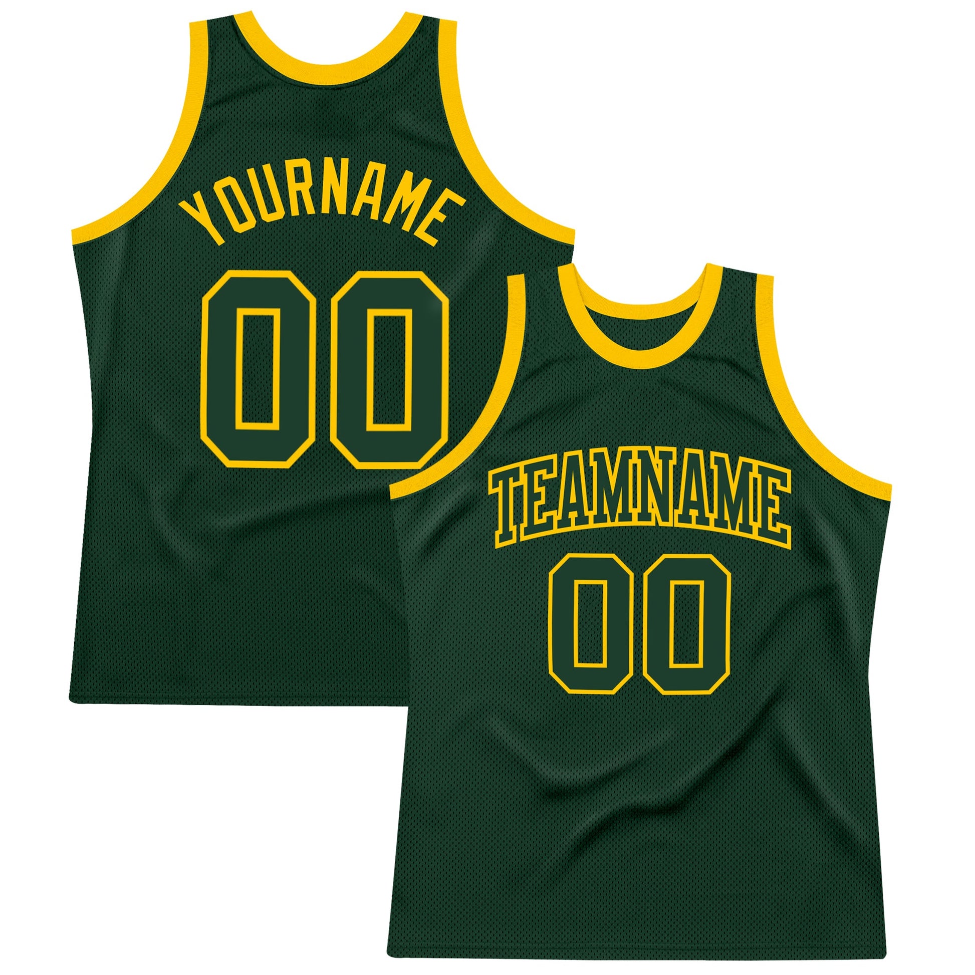 Custom Hunter Green Green-Gold Authentic Throwback Basketball Jersey - Main View