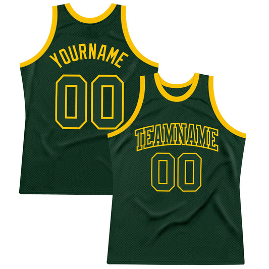 Custom Hunter Green Green-Gold Authentic Throwback Basketball Jersey - Main View
