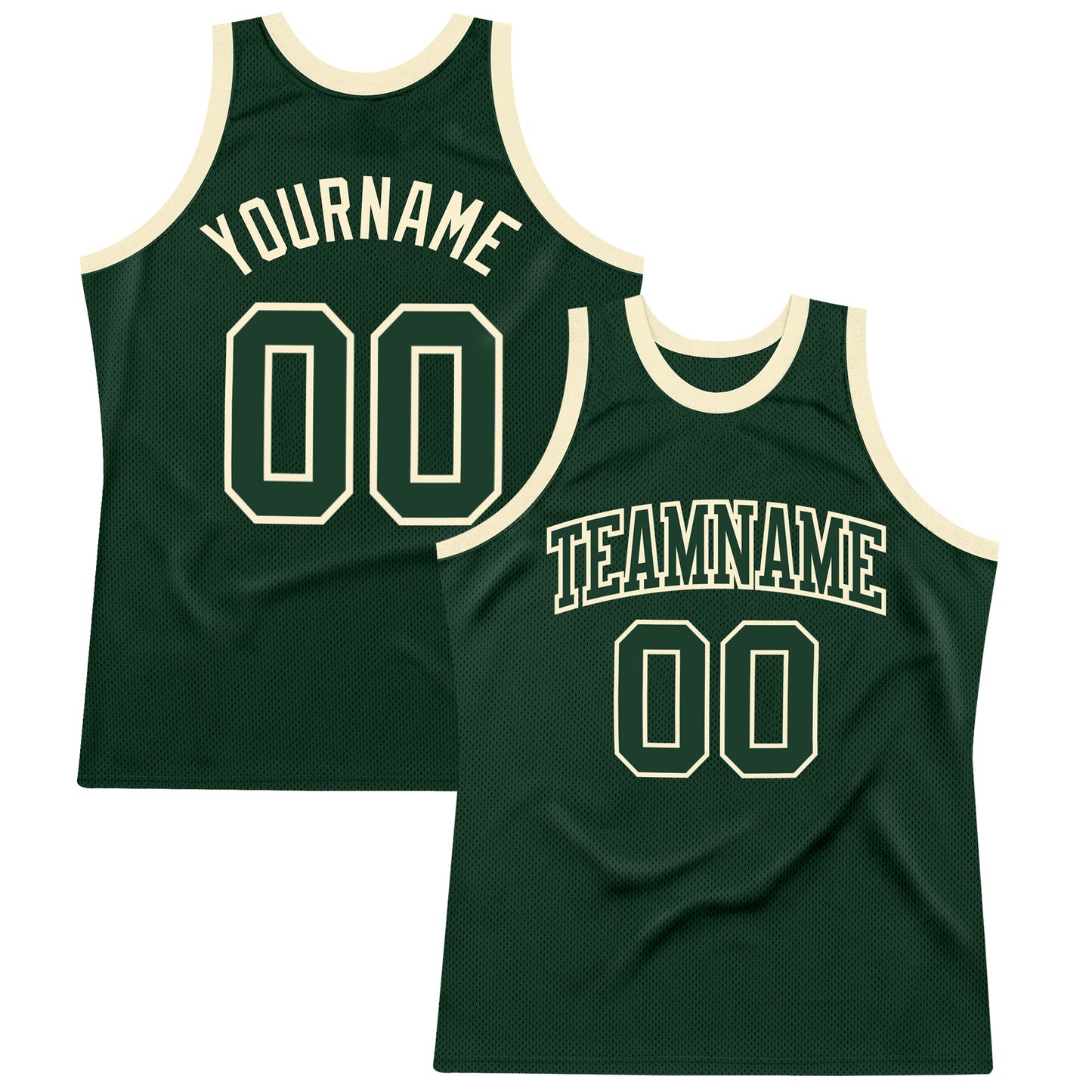 Custom Hunter Green Green-Cream Authentic Throwback Basketball Jersey - Main View