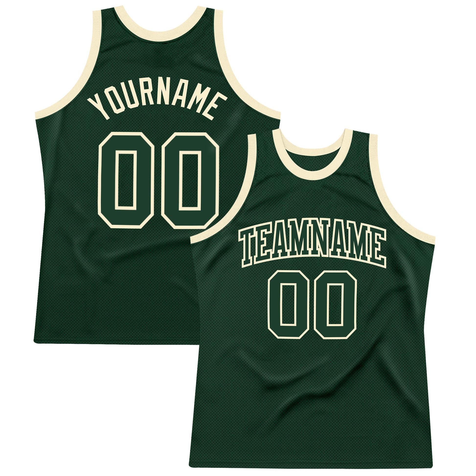 Custom Hunter Green Green-Cream Authentic Throwback Basketball Jersey - Main View