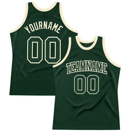 Custom Hunter Green Green-Cream Authentic Throwback Basketball Jersey - Main View