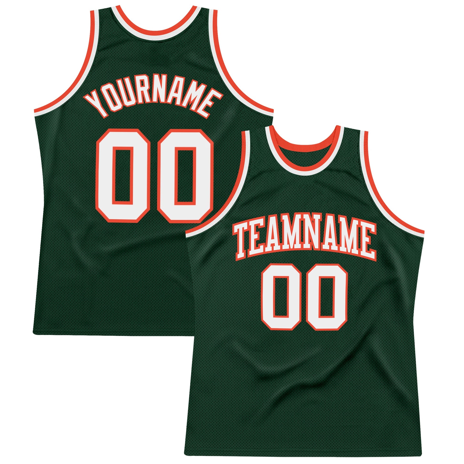 Custom Hunter Green White-Orange Authentic Throwback Basketball Jersey - Main View