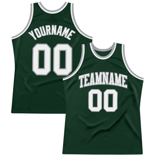 Custom Hunter Green White-Gray Authentic Throwback Basketball Jersey - Main View