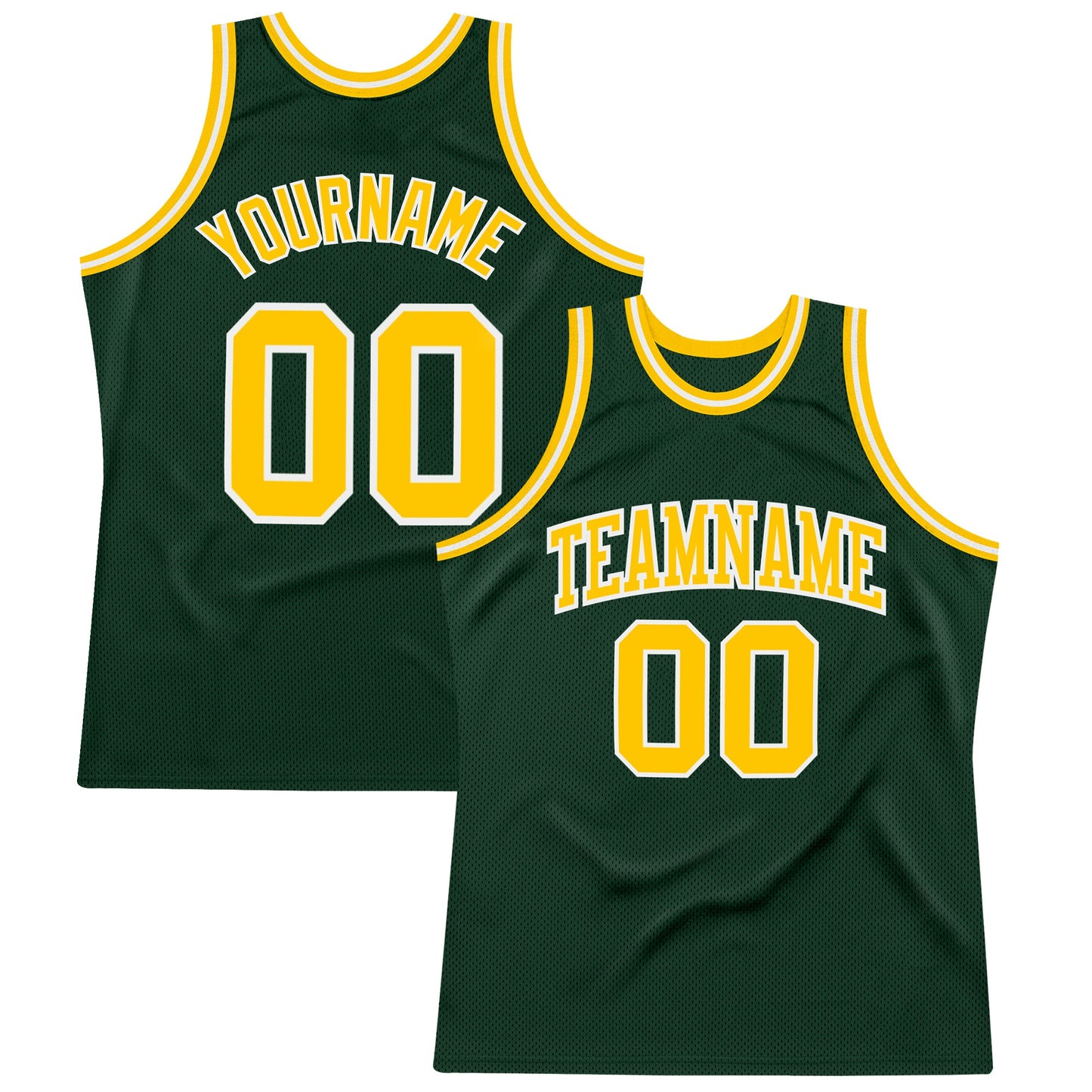 Custom Hunter Green Gold-White Authentic Throwback Basketball Jersey - Main View