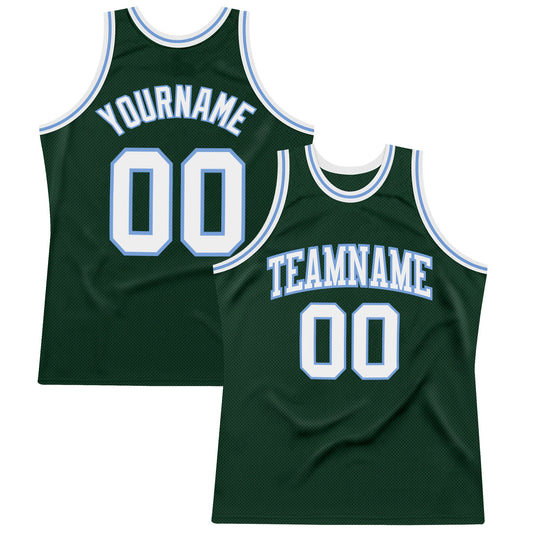 Custom Hunter Green White-Light Blue Authentic Throwback Basketball Jersey - Main View