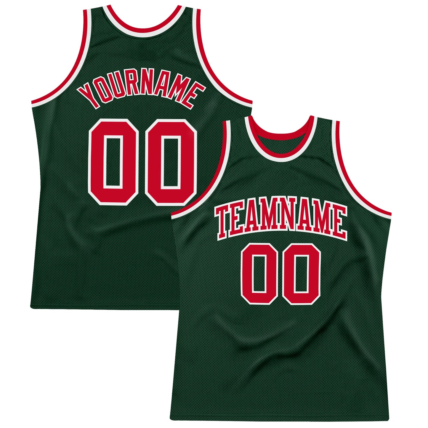 Custom Hunter Green Red-White Authentic Throwback Basketball Jersey - Main View