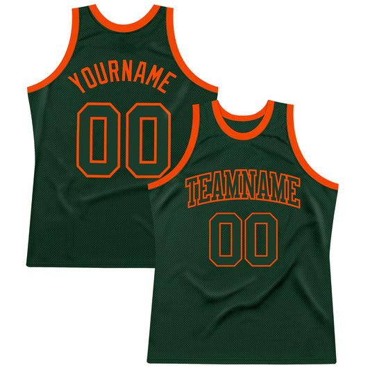 Custom Hunter Green Green-Orange Authentic Throwback Basketball Jersey - Main View
