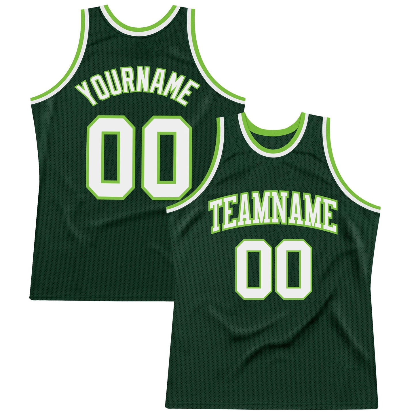 Custom Hunter Green White-Neon Green Authentic Throwback Basketball Jersey - Main View