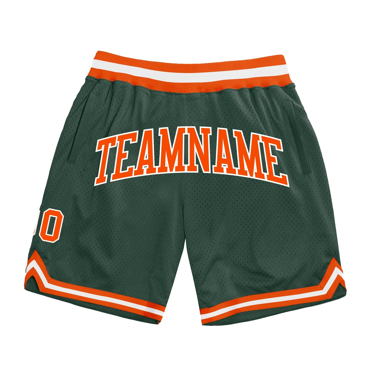 Custom Hunter Green Orange-White Authentic Throwback Basketball Shorts - Main View