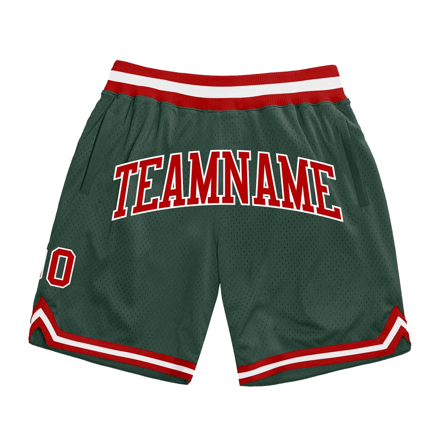 Custom Hunter Green Red-White Authentic Throwback Basketball Shorts - Main View