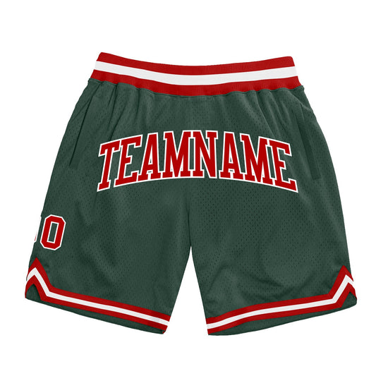 Custom Hunter Green Red-White Authentic Throwback Basketball Shorts - Main View