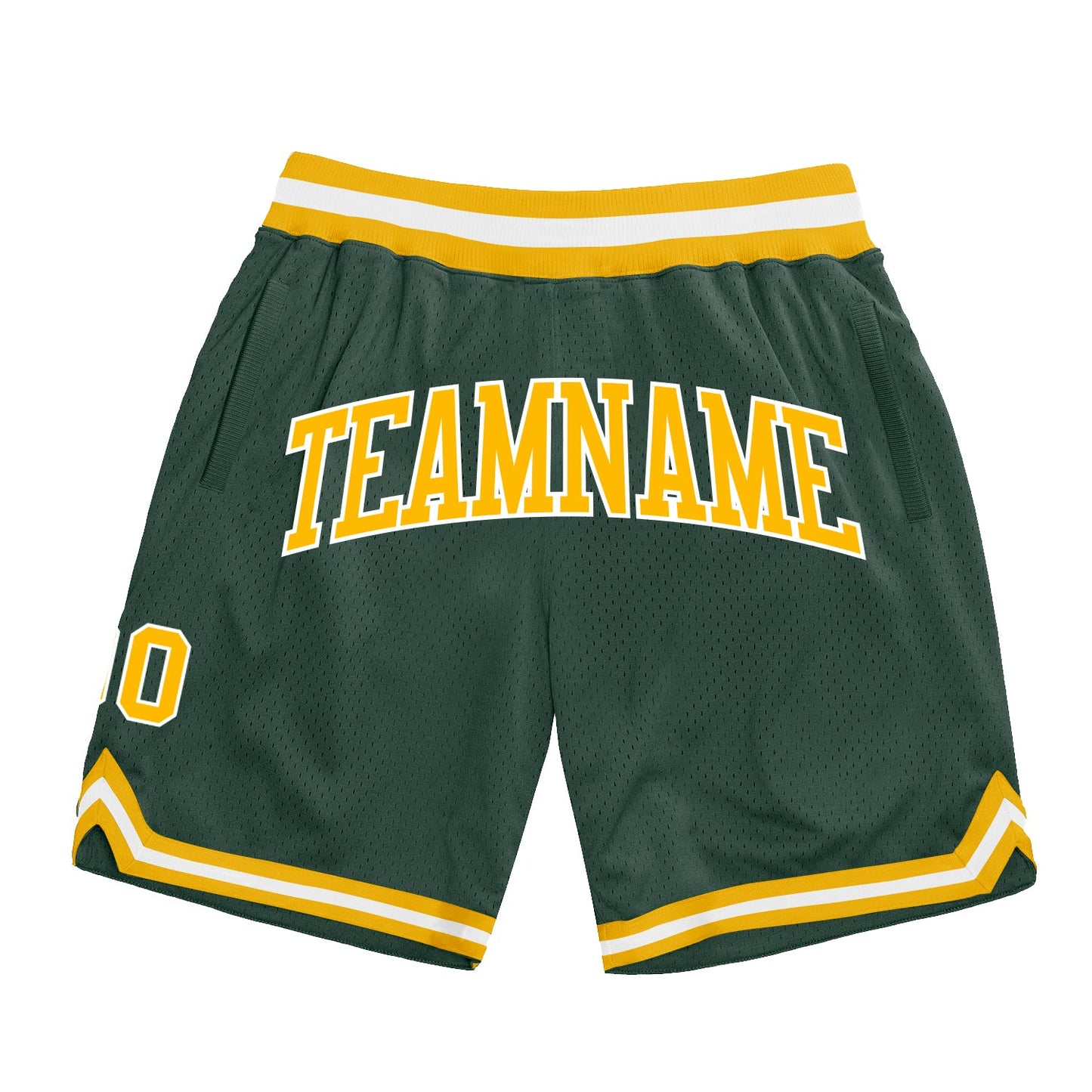 Custom Hunter Green Gold-White Authentic Throwback Basketball Shorts - Main View