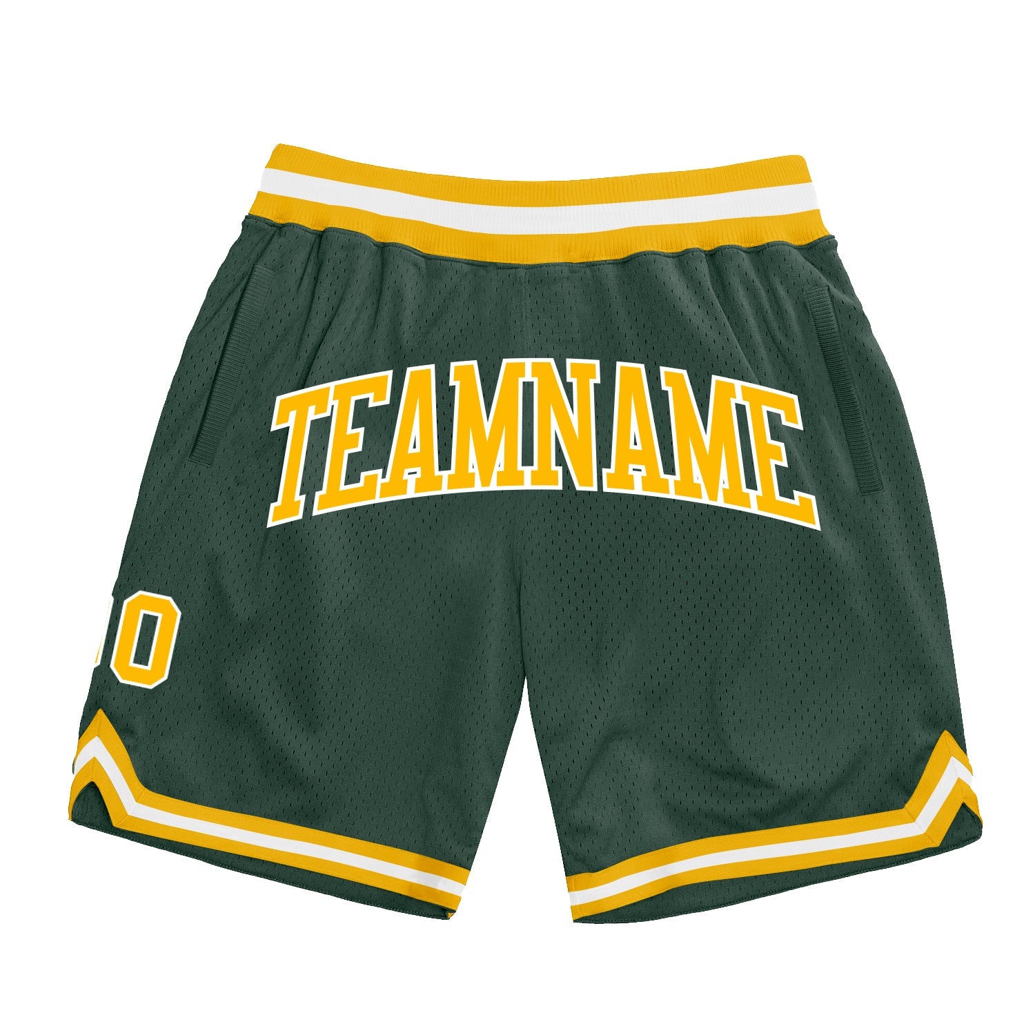 Custom Hunter Green Gold-White Authentic Throwback Basketball Shorts - Main View