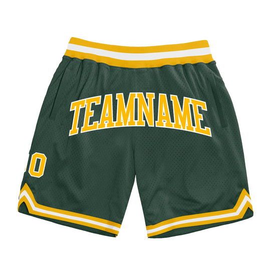 Custom Hunter Green Gold-White Authentic Throwback Basketball Shorts - Main View