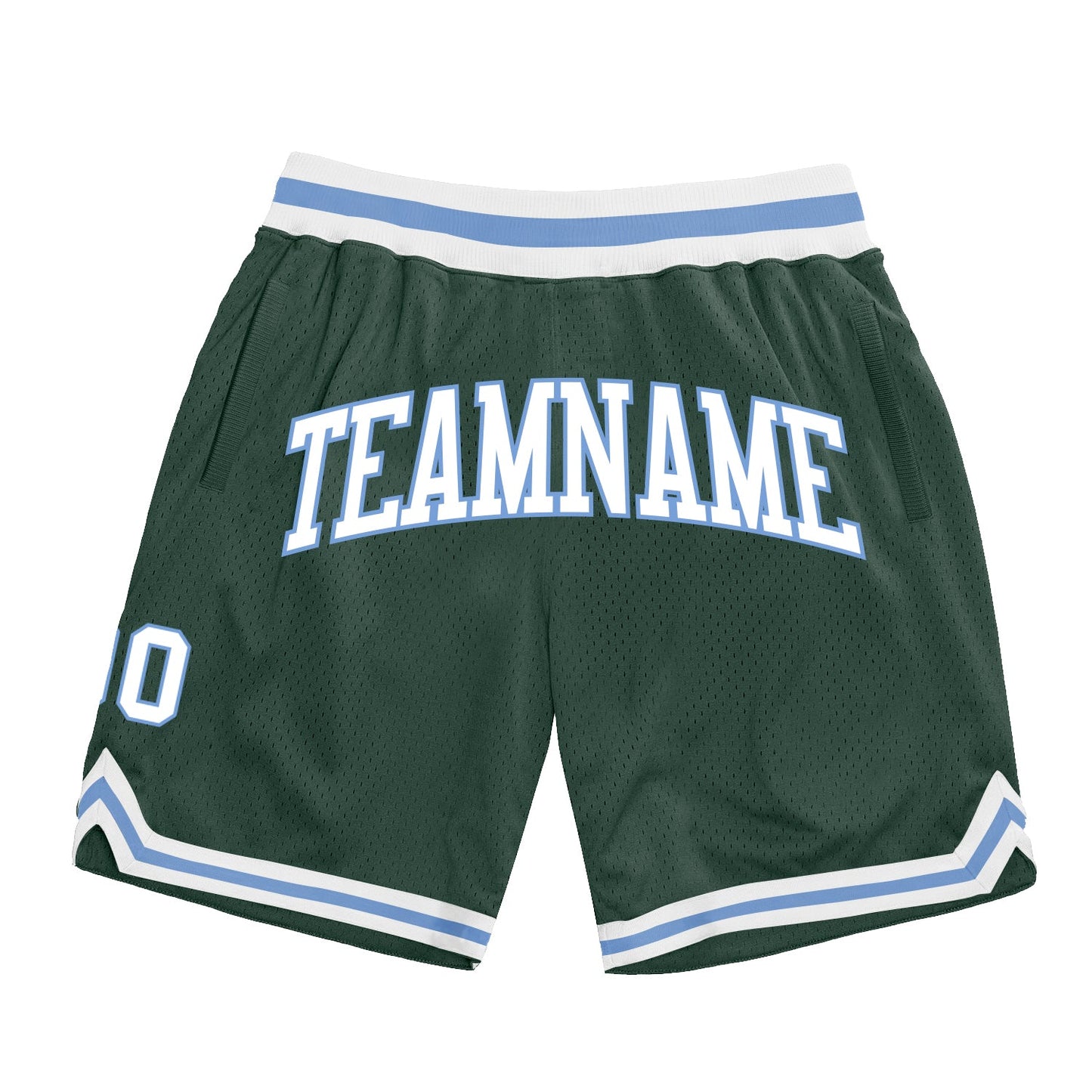Custom Hunter Green White-Light Blue Authentic Throwback Basketball Shorts - Main View