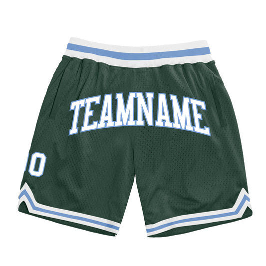 Custom Hunter Green White-Light Blue Authentic Throwback Basketball Shorts - Main View