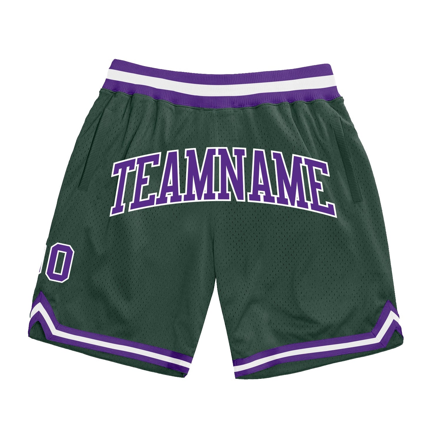 Custom Hunter Green Purple-White Authentic Throwback Basketball Shorts - Main View