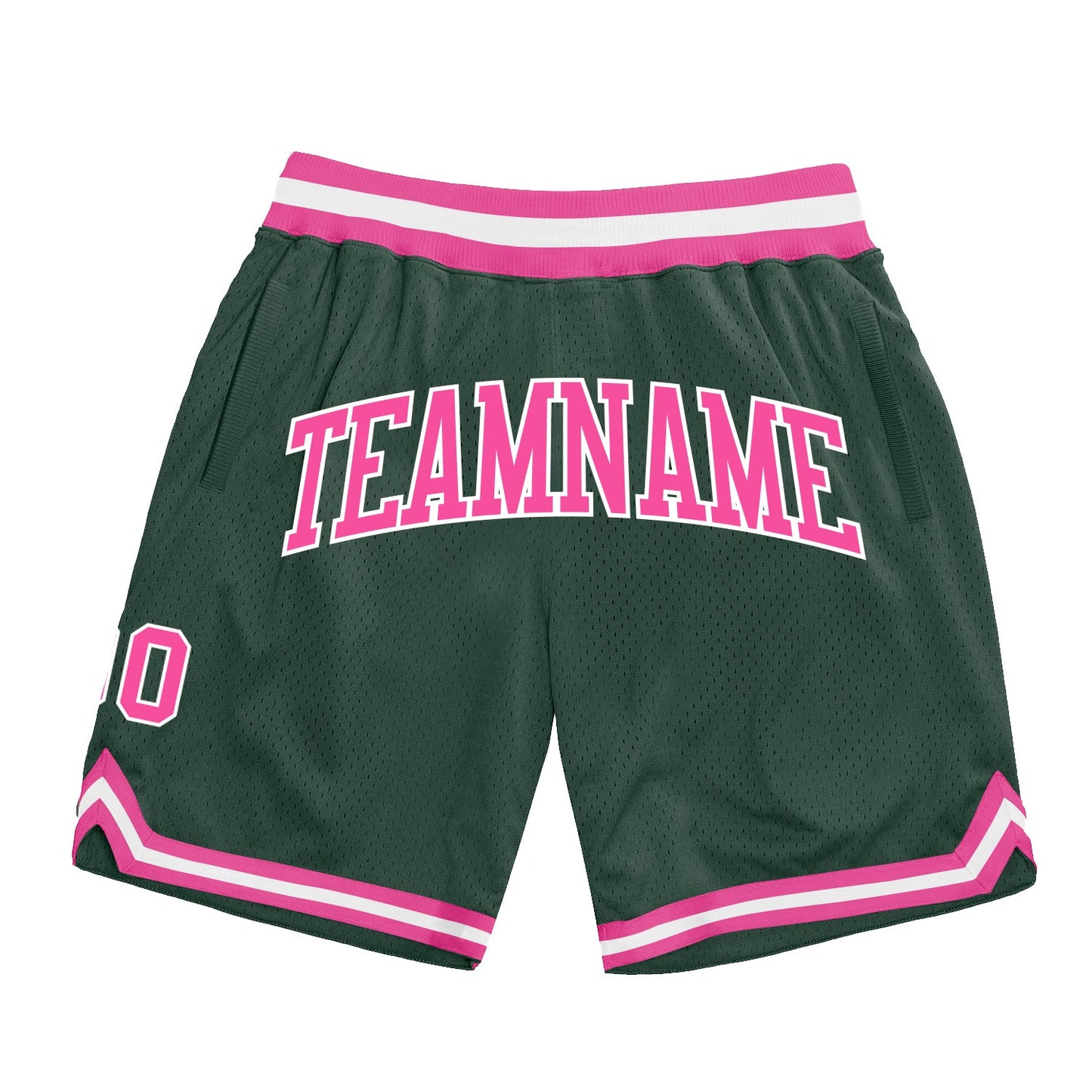 Custom Hunter Green Pink-White Authentic Throwback Basketball Shorts - Main View