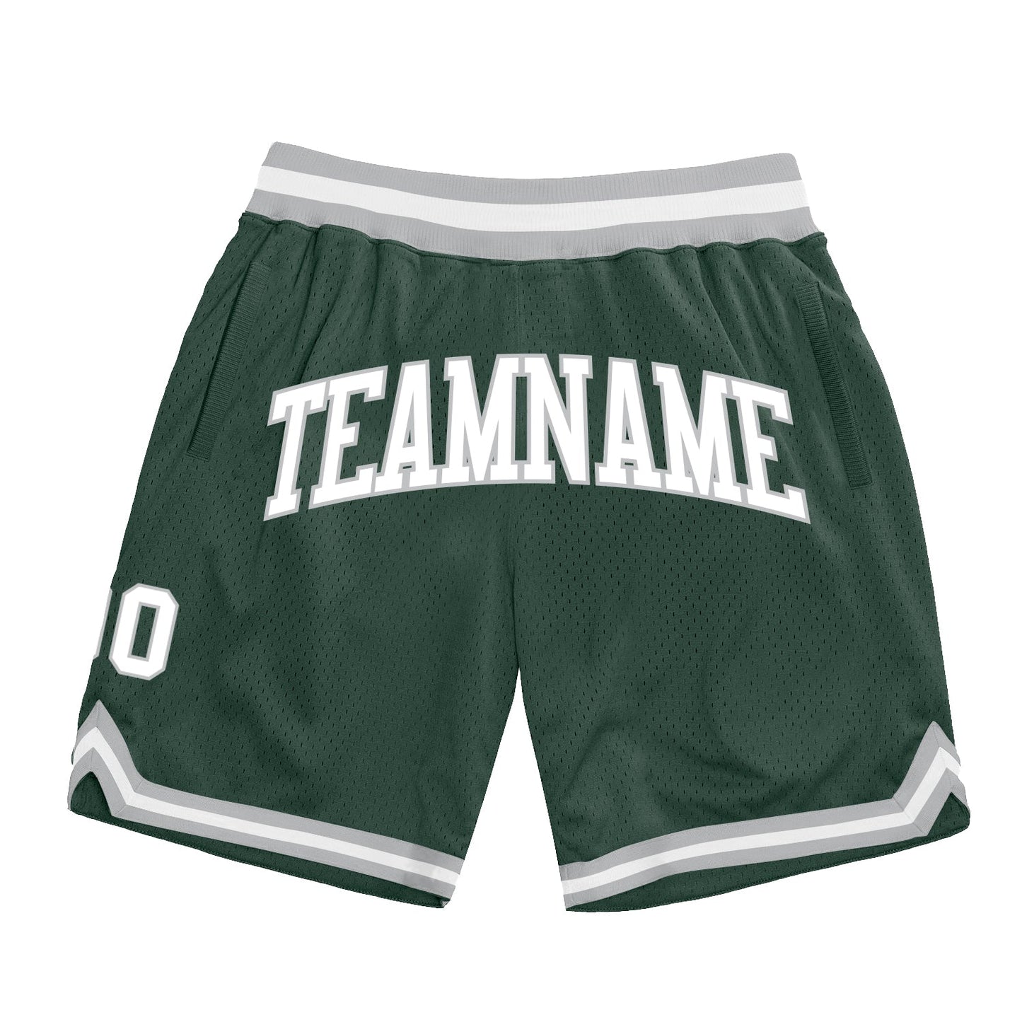 Custom Hunter Green White-Gray Authentic Throwback Basketball Shorts - Main View