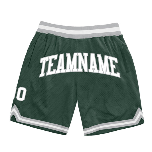 Custom Hunter Green White-Gray Authentic Throwback Basketball Shorts - Main View
