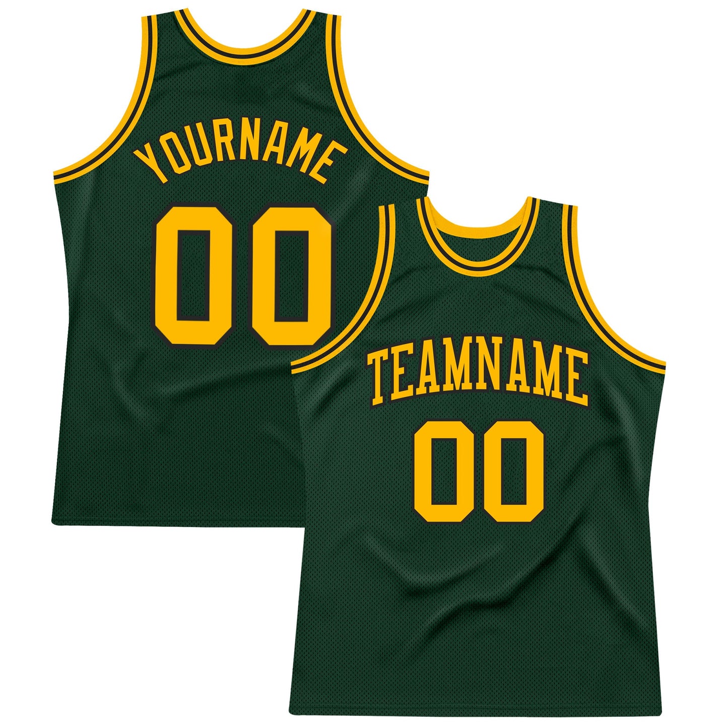 Custom Hunter Green Gold-Black Authentic Throwback Basketball Jersey - Main View