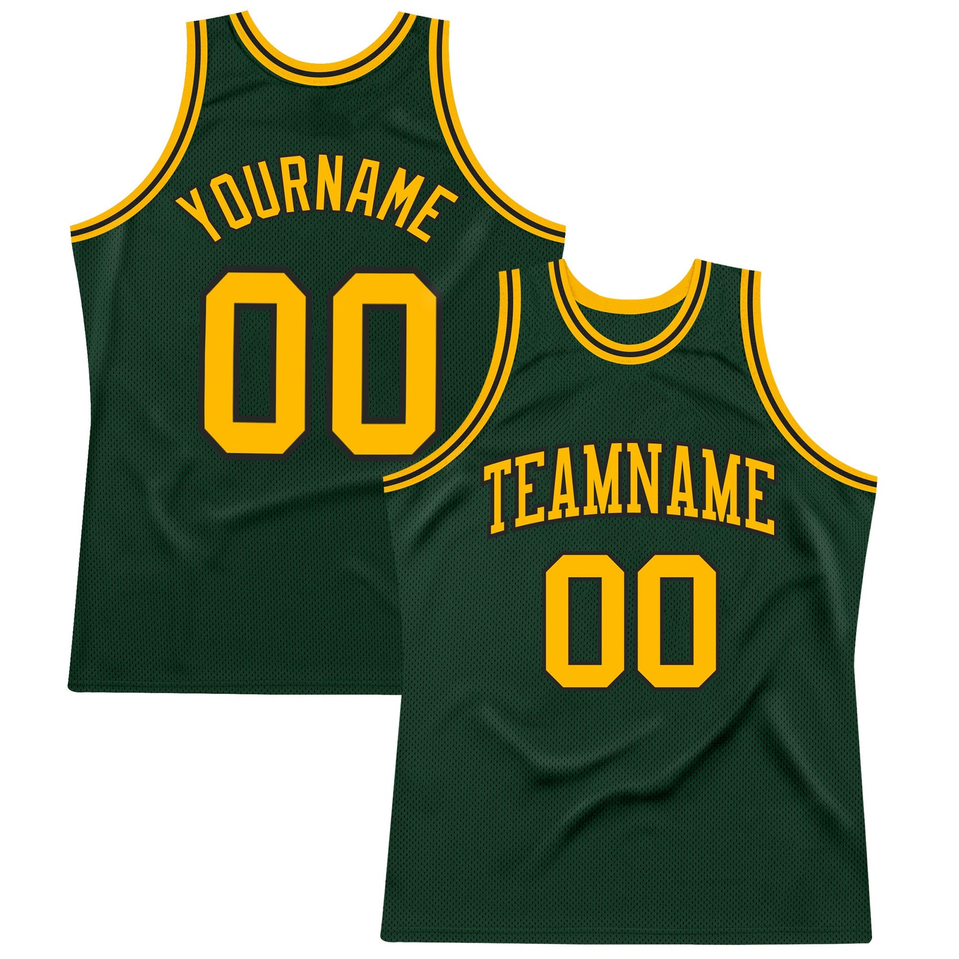 Custom Hunter Green Gold-Black Authentic Throwback Basketball Jersey - Main View