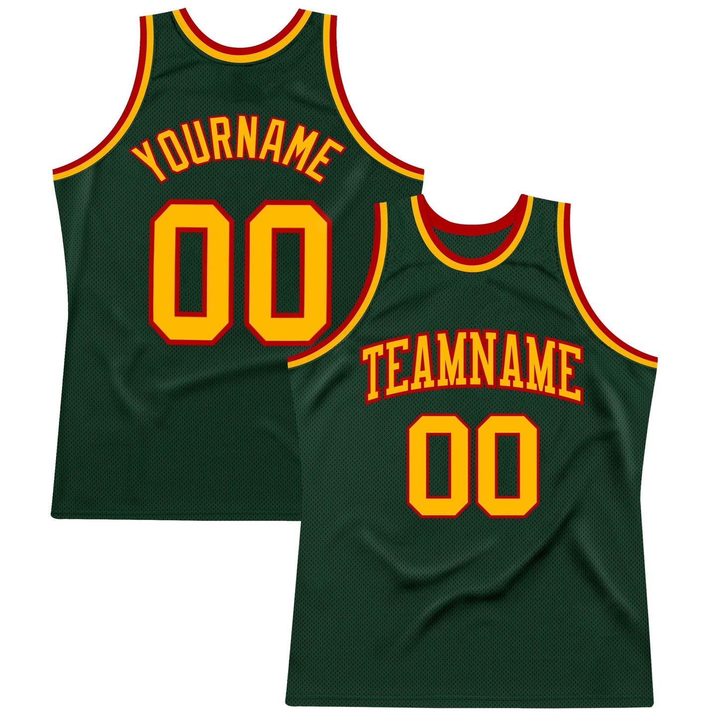 Custom Hunter Green Gold-Red Authentic Throwback Basketball Jersey - Main View