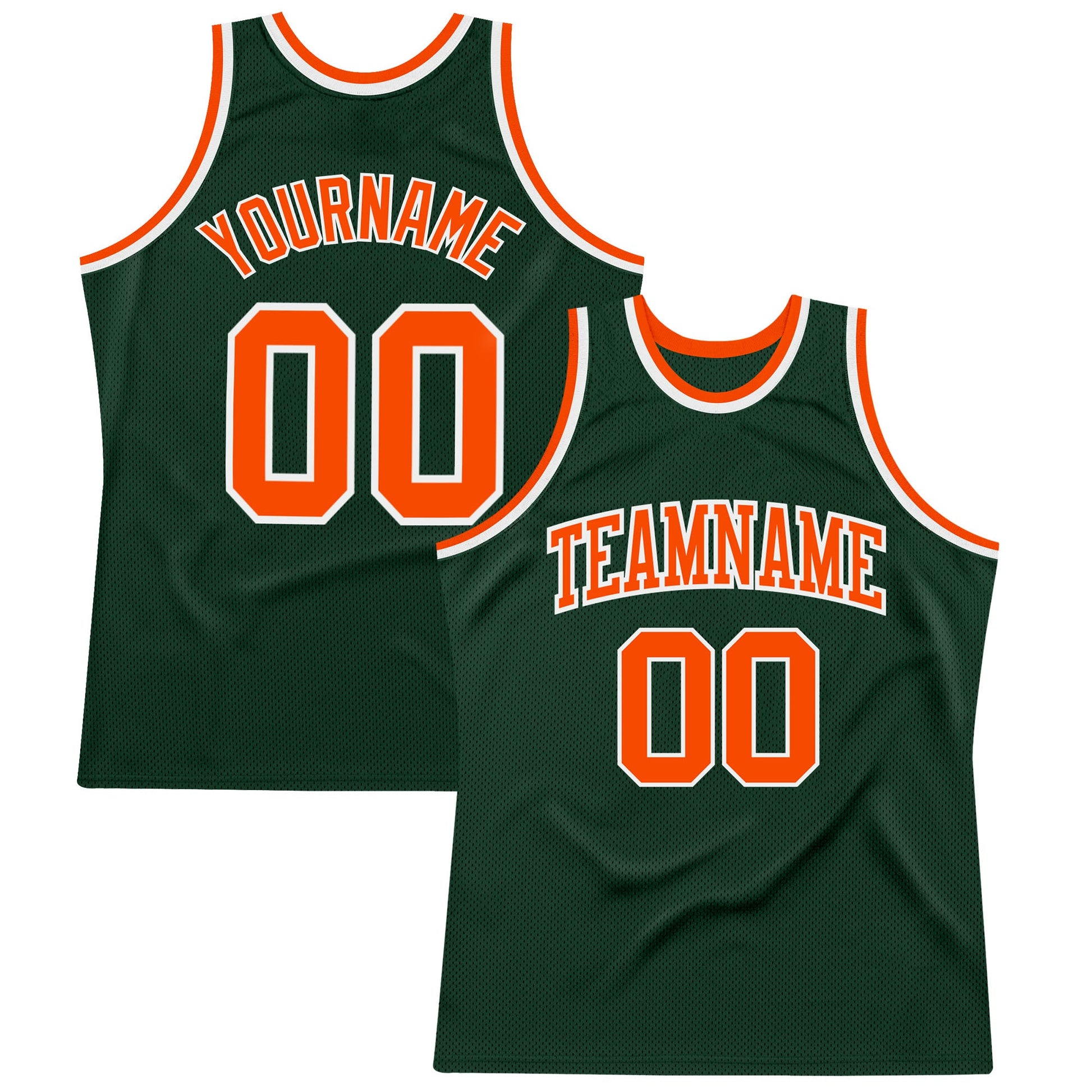 Custom Hunter Green Orange-White Authentic Throwback Basketball Jersey - Main View