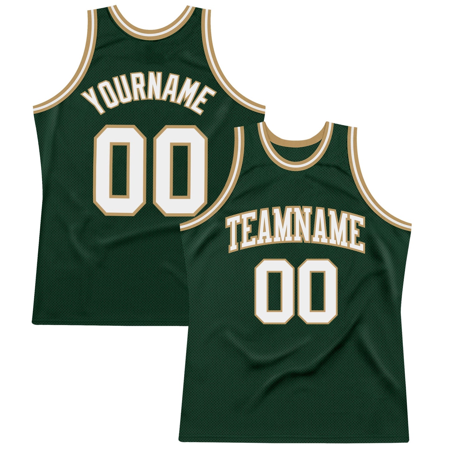Custom Hunter Green White-Old Gold Authentic Throwback Basketball Jersey - Main View