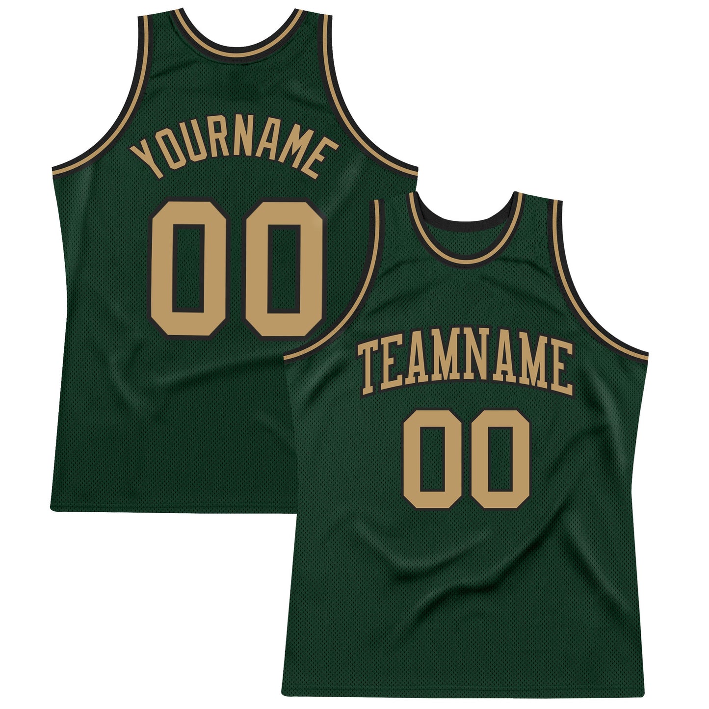Custom Hunter Green Old Gold-Black Authentic Throwback Basketball Jersey - Main View