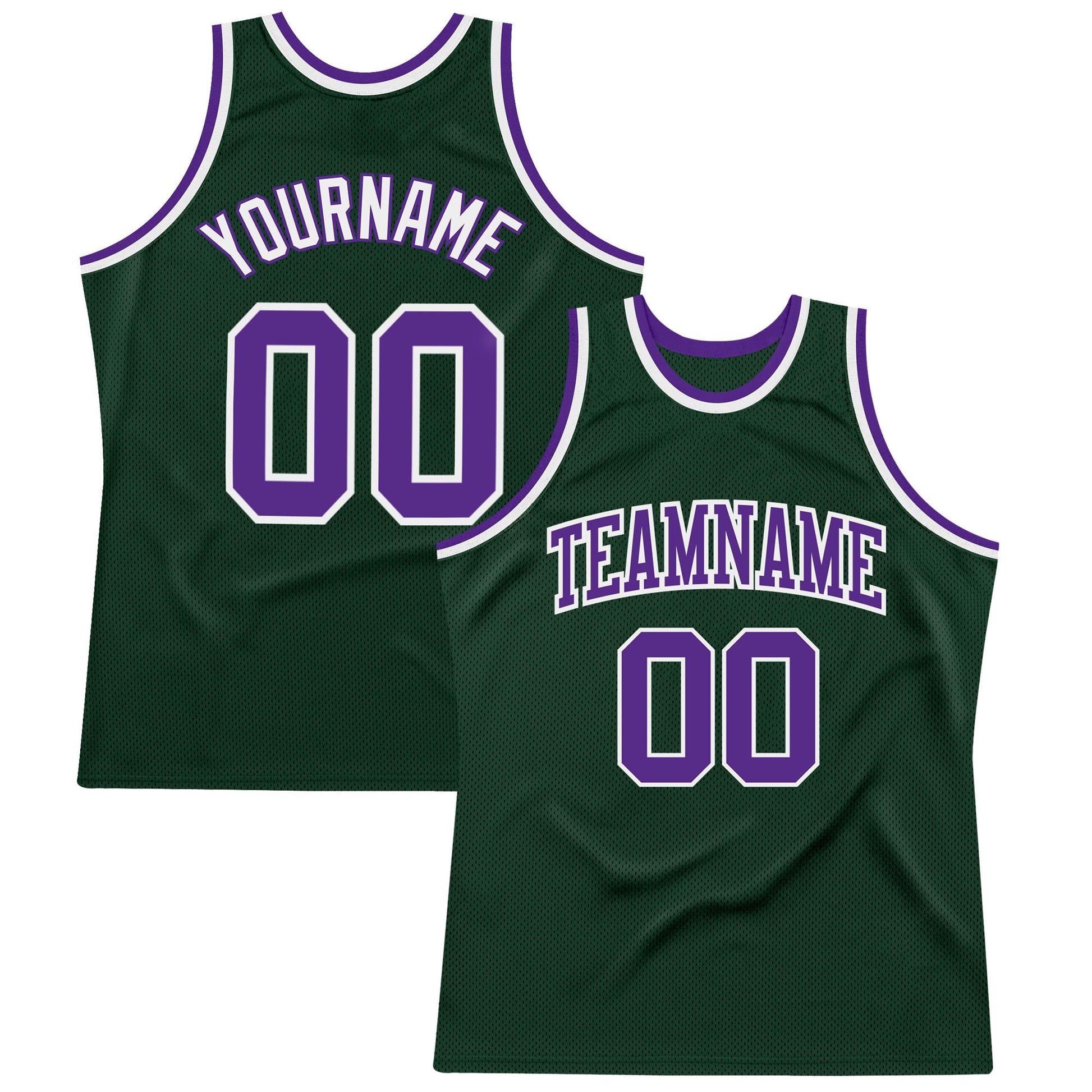 Custom Hunter Green Purple-White Authentic Throwback Basketball Jersey - Main View