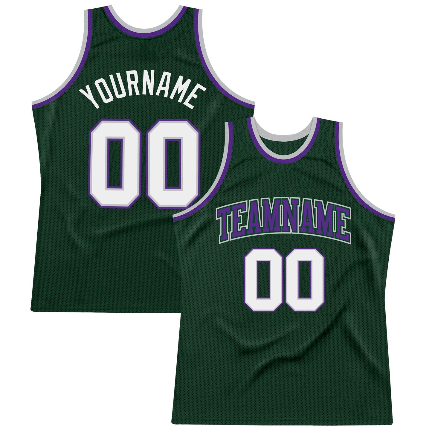 Custom Hunter Green White Gray-Purple Authentic Throwback Basketball Jersey - Main View