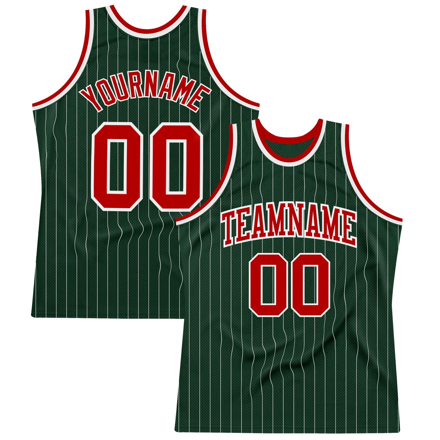 Custom Hunter Green White Pinstripe Red Authentic Basketball Jersey - Main View