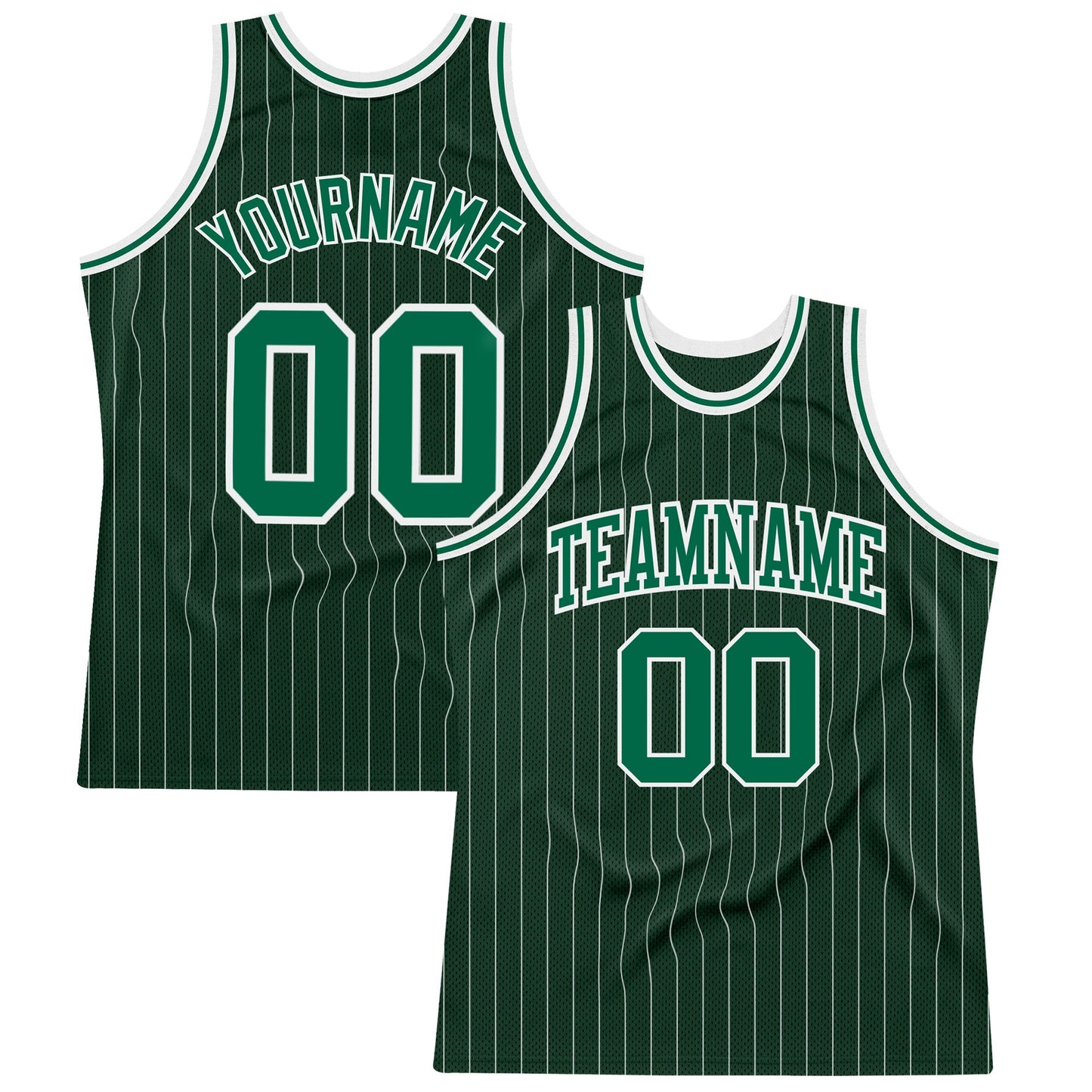 Custom Hunter Green White Pinstripe Kelly Green Authentic Basketball Jersey - Main View