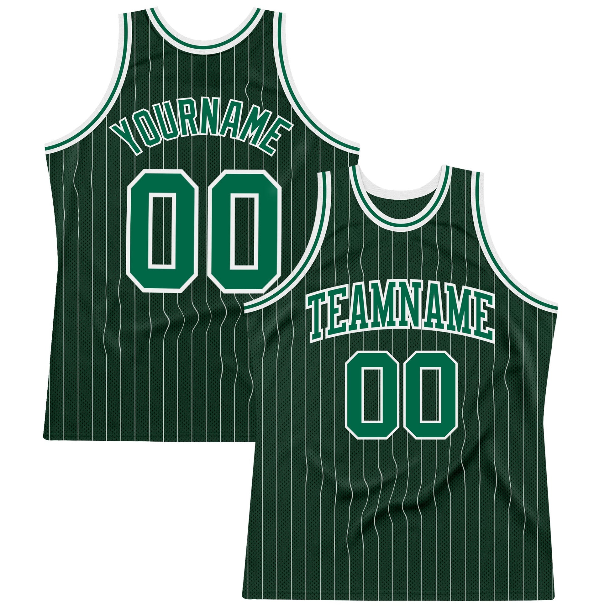 Custom Hunter Green White Pinstripe Kelly Green Authentic Basketball Jersey - Main View