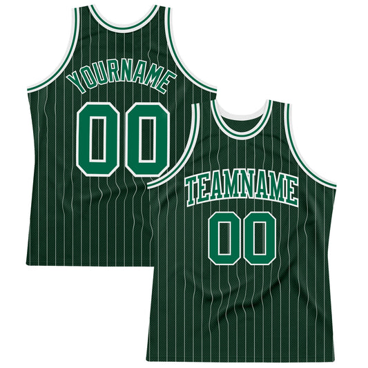 Custom Hunter Green White Pinstripe Kelly Green Authentic Basketball Jersey - Main View