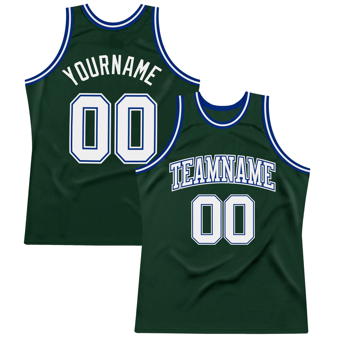 Custom Hunter Green White-Royal Authentic Throwback Basketball Jersey - Main View