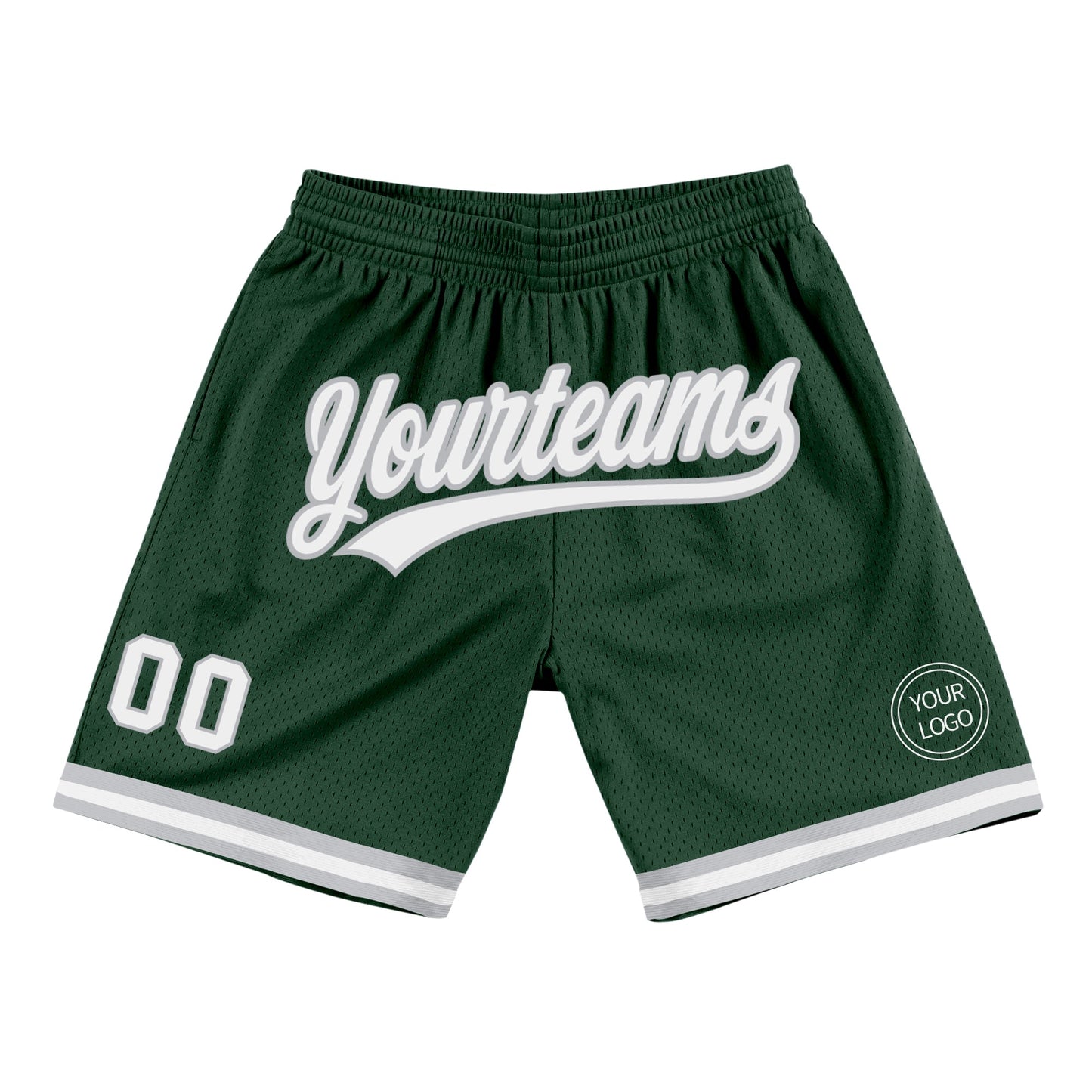 Custom Hunter Green White-Gray Authentic Throwback Basketball Shorts - Main View