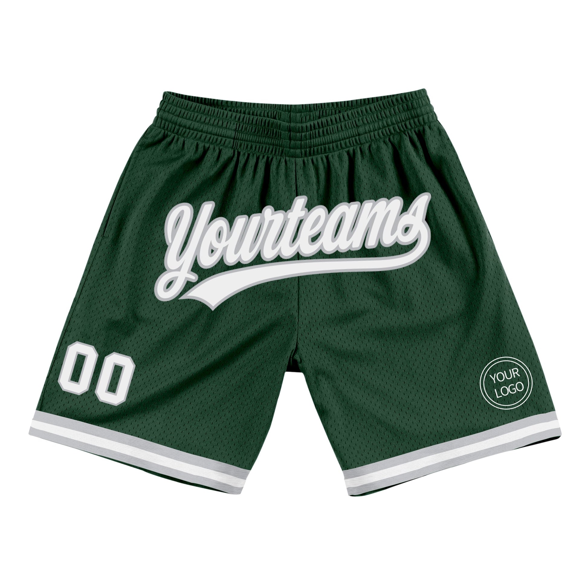 Custom Hunter Green White-Gray Authentic Throwback Basketball Shorts - Main View