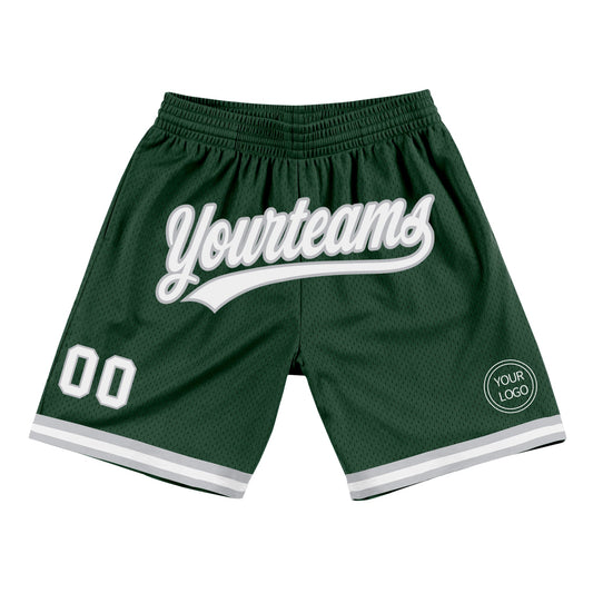 Custom Hunter Green White-Gray Authentic Throwback Basketball Shorts - Main View