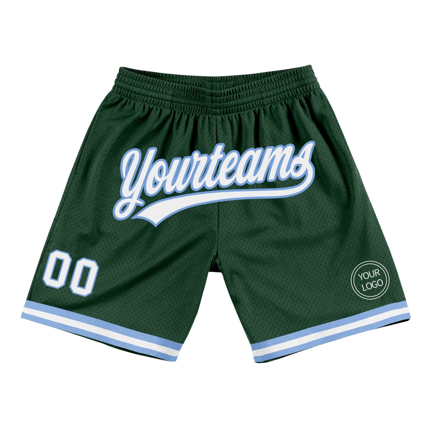 Custom Hunter Green White-Light Blue Authentic Throwback Basketball Shorts - Main View
