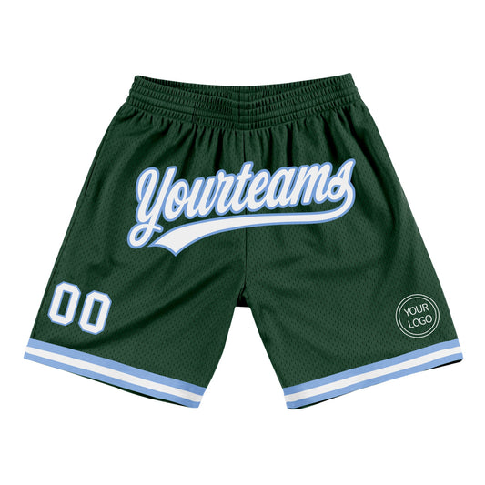 Custom Hunter Green White-Light Blue Authentic Throwback Basketball Shorts - Main View